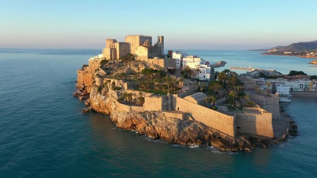 Lovely Sunset over Castle in Peniscola,  Castellon, Spain