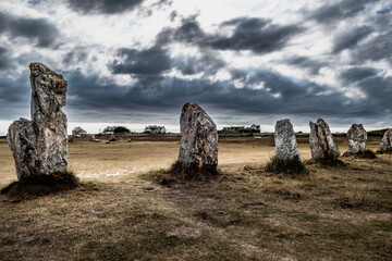 Megalith Stone Circle, Alignements De Lagatjar Near Finistere Village Camaret Sur Mer In Brittany,...