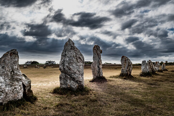 Megalith Stone Circle, Alignements De Lagatjar Near Finistere Village Camaret Sur Mer In Brittany,...