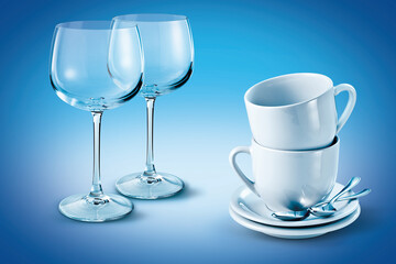 taças de cristal e xícaras de porcelana 