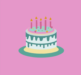 Birthday Cake design with Cartoon candles. Birthday cake hand drawn vector illustration