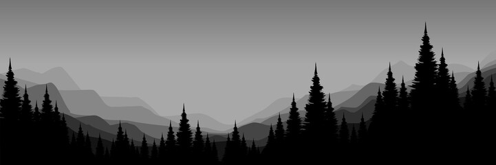 nature mountain landscape with tree forest silhouette flat design vector illustration good for wallpaper, backdrop, background, web banner, and design template
