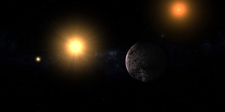 Exoplanet Proxima Centauri b with Alpha Centauri binary star and red dwarf star