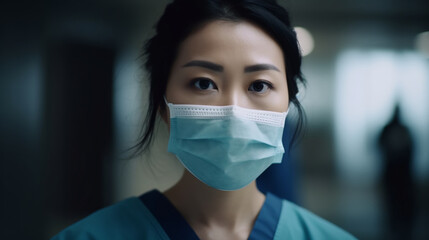 Fototapeta na wymiar Image Generated AI. Portrait of a asian nurse/doctor with mask