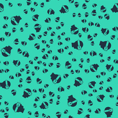 Fototapeta premium Black Virtual reality glasses icon isolated seamless pattern on green background. Stereoscopic 3d vr mask. Optical head mounted display. Vector
