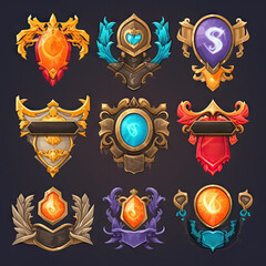 2d casual game ranking badges, icons, emblems made with Generative AI - obrazy, fototapety, plakaty