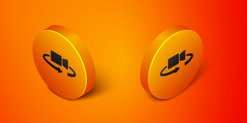 Isometric 360 degree view icon isolated on orange background. Virtual reality. Angle 360 degree camera. Panorama photo. Orange circle button. Vector