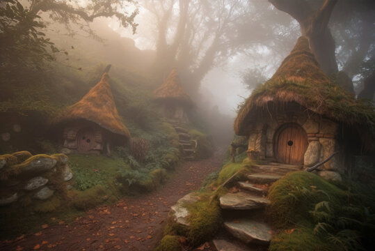 Gnomes live in forest in small cabins
