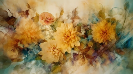 watercolor yellowish painting flowers, Generative AI