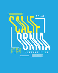 California Beach Surfing Club Typography urban Distorted Surf text graphic vector t shirt design