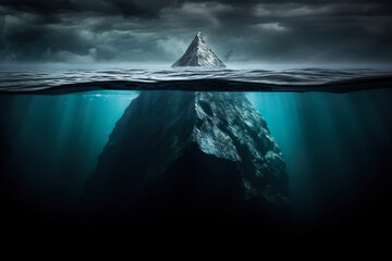 White iceberg on deep blue ocean. Environment concept. Generative AI - obrazy, fototapety, plakaty