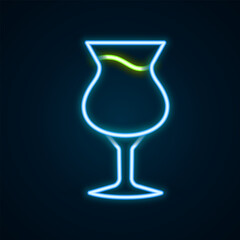 Glowing neon line Glass of beer icon isolated on black background. Colorful outline concept. Vector
