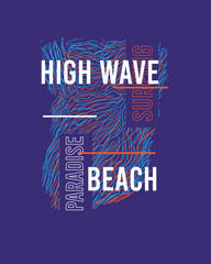 Abstract Surfing High Wave Typography line hand drawn background paradise beach vector t shirt design
