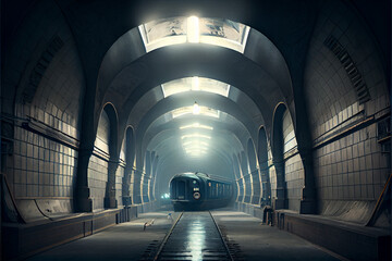 Mystical underground metro station. Abstract illustration.