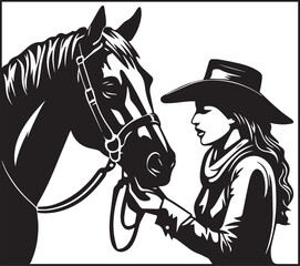 Woman and horse, girl and horse, Woman cowboy and horse, Vector illustration, SVG