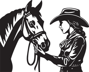 Fototapeta na wymiar Woman and horse, girl and horse, Woman cowboy and horse, Vector illustration, SVG