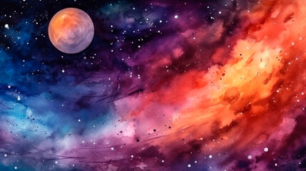 Obraz na płótnie Canvas Watercolor Galaxy Space Background. Generative AI