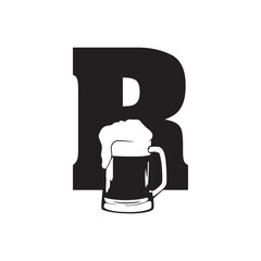 big glass of beer,  letter r