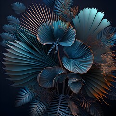 Blue leaves and flowers, surreal. 