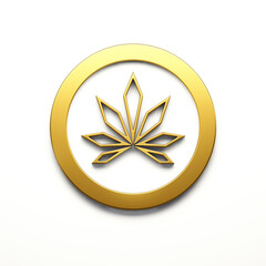 Marijuana minmalist leaves cannabis golden color circle icon style logo icon isolated on white background. 3D Render illustration