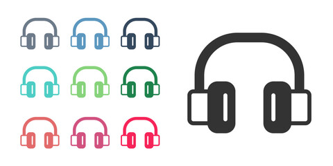 Black Headphones icon isolated on white background. Earphones. Concept for listening to music, service, communication and operator. Set icons colorful. Vector