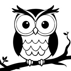 Coloring page of cute owl on white background - 591197379