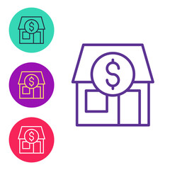 Set line Shopping building or market store icon isolated on white background. Shop construction. Set icons colorful. Vector