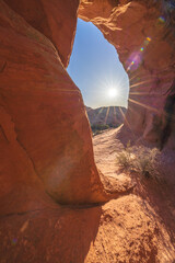 hiking the broken arch trail to tapestry arch in arches national park, utah, usa