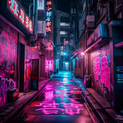 Tokyo City by Night, Anime and Manga drawing illustration, city ​​views, magenta, purple, neon, Generative AI