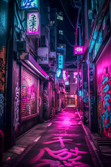 Tokyo City by Night, Anime and Manga drawing illustration, city ​​views, magenta, purple, neon, Generative AI