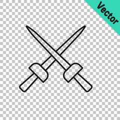 Black line Fencing icon isolated on transparent background. Sport equipment. Vector