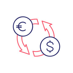 Foreign currency exchange, euro to dollar exchange outline color icon. Finance, payment, invest finance symbol design.