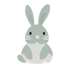 Simple vector grey baby hare. Nursery animal. Scandinavian style. Forest friends. Isolated on a white background