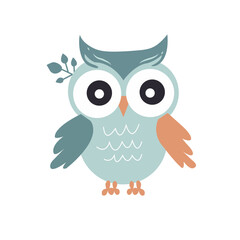Simple vector grey baby owl. Nursery animal. Scandinavian style. Forest friends. Isolated on a white background
