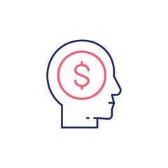 Human head and coin, give back, money outline color icon. Finance, payment, invest finance symbol design.