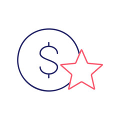 Coin with star, star rating, feedback outline color icon. Finance, payment, invest finance symbol design.