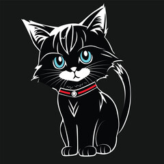 black and white cartoon vector cat cute