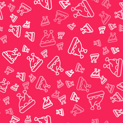 White line Roasted turkey or chicken icon isolated seamless pattern on red background. Merry Christmas and Happy New Year. Vector