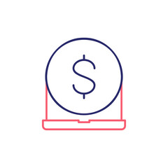 Laptop with coin, online payment outline color icon. Finance, payment, invest finance symbol design.