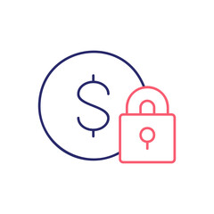 Coin with lock, money protection, finances security, deposit savings outline color icon. Finance, payment, invest finance symbol design.