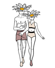 Ilustracion de personas margaritas, representacion de persona margarita para estetica.