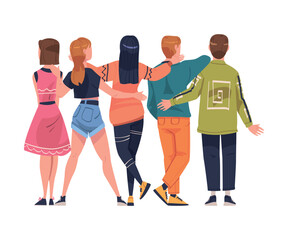 Obraz premium Friends from Behind Hugging and Standing Together Vector Illustration