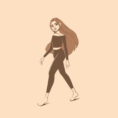 Fototapeta na wymiar Girl in tracksuit fashion illustration. Fitness. Walking
