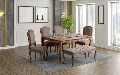 Fototapeta na wymiar 3D rendering . classic dining room .classic interior