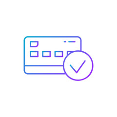 Credit card with check mark, best choice, approved payment gradient lineal icon. Shopping, online banking, finance symbol design.