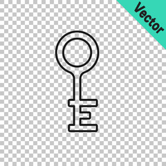 Black line Old key icon isolated on transparent background. Vector