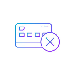 Credit card with cross marks, rejected payment gradient lineal icon. Shopping, online banking, finance symbol design.