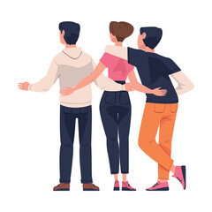 Fototapeta premium Friends from Behind Hugging and Standing Together Vector Illustration