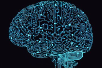 Human brain glowing digital technology, deep learning, AI concept, Generative AI