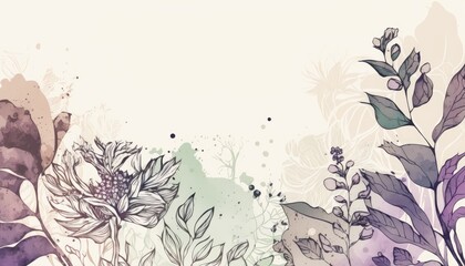 Abstract Watercolor flower Botanical Line Art Background, beautiful and intricate design of botanical elements. AI generated